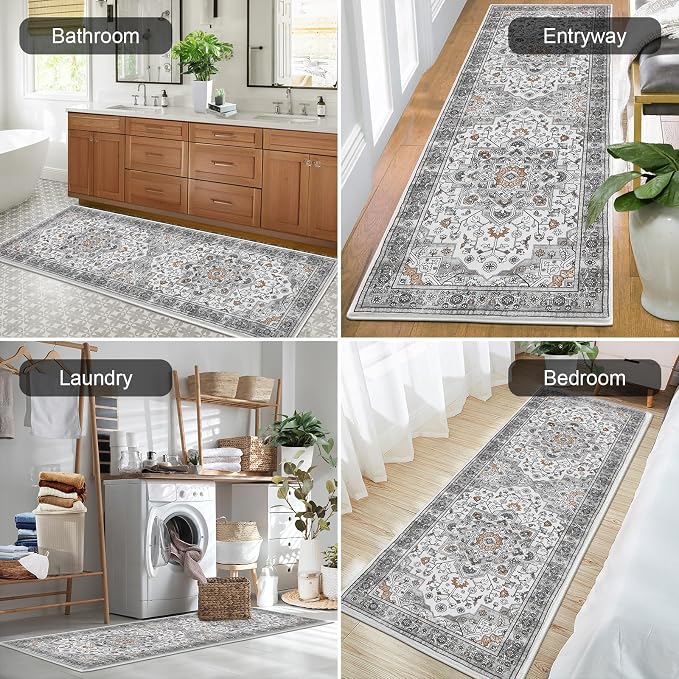 HEBE Hallway Runner Rug 2'x6', Washable Non Slip Kitchen Rug Runner | Soft Boho - Image 4