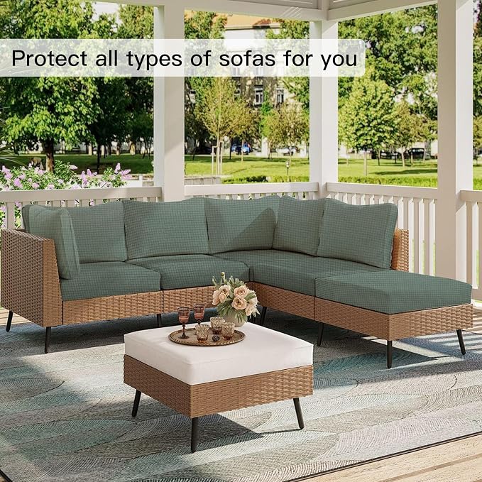14PCS Patio Cushion Covers, Patio Furniture Couch Seat Slipcovers | Washable - Image 4