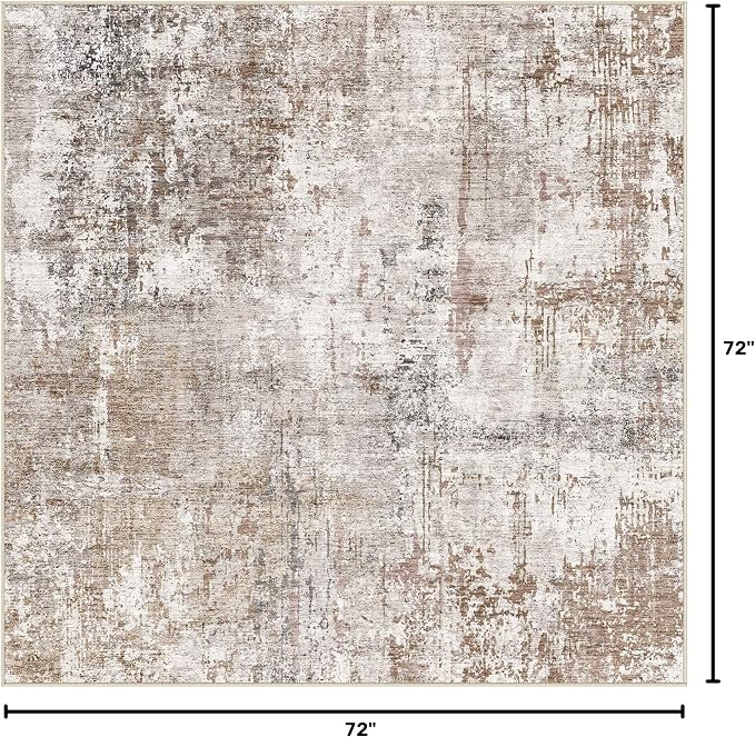 UERMEI Square Area Rugs : Washable 6x6 Neutral Modern Abstract Carpet - Image 2