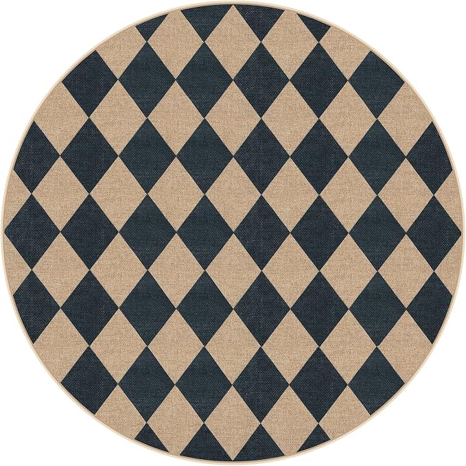 Lahome Checkered Easy Jute 6ft Round Outdoor Patio Area Rug, Washable Black | - Image 9