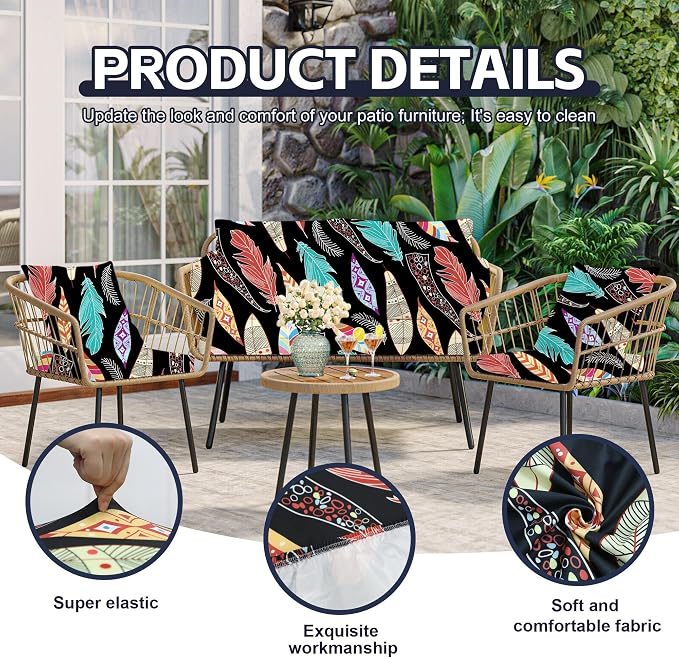 8Pcs Patio Cushion Covers, Outdoor Stretch Cushion Covers, Washable | Stretch - Image 3
