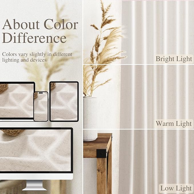 Beige Semi Sheer Linen Curtains 72 inch Length - Image 4
