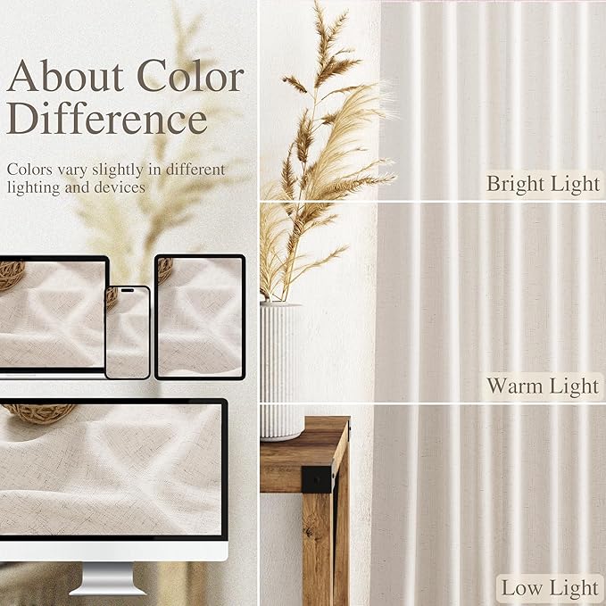 Beige Linen Back Tab Curtains 96 Inches Long - Image 4