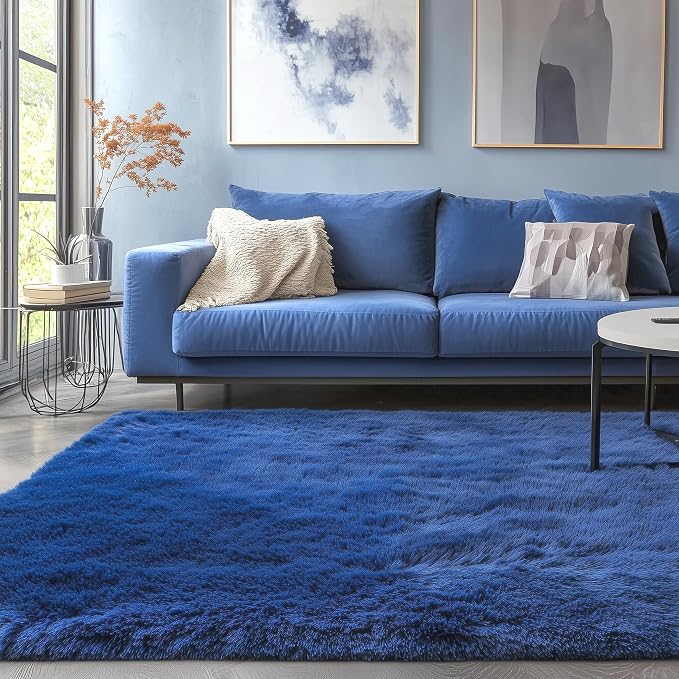Navy Blue Rug 5x8 Ft, Fluffy Rugs - Image 8