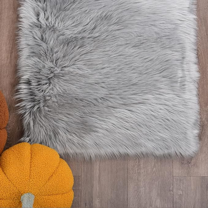 Goolela Grey Fluffy Fuzzy Furry Rug 2x3 Gray Faux Sheepskin Fur Rug - Image 7