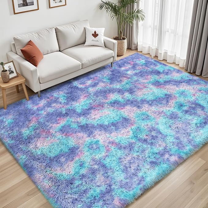 PLHXFR 5x7 Area Rugs Living Room: Fluffy Bedroom Soft Shag Rug Kid Rainbow | - Image 7