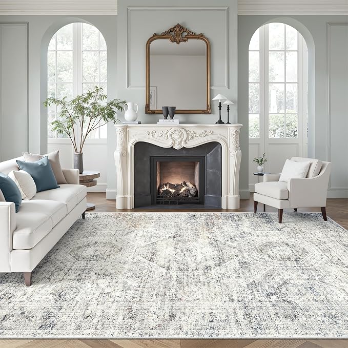 Soalmost 7x10 Area Rug for Living Room Washable Rugs Non-Slip Blue/Ivory | by Soalmost