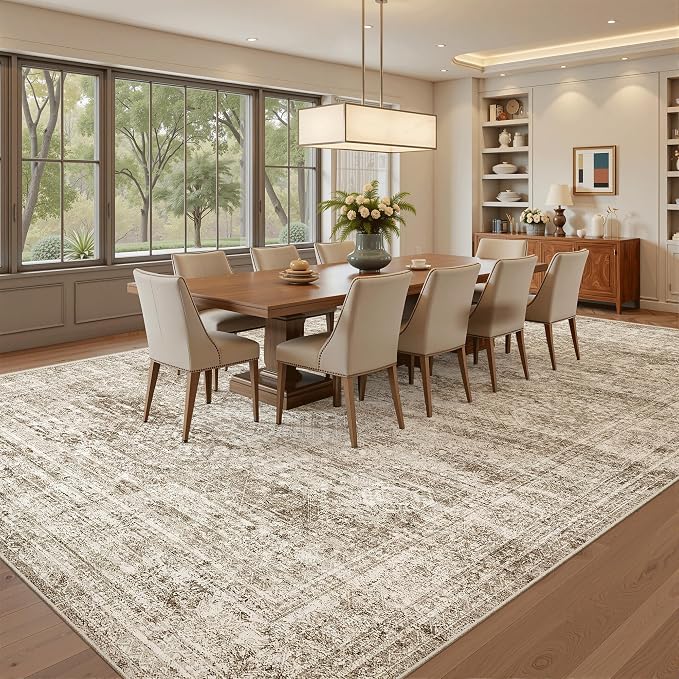 Soalmost 9x12 Area Rugs for Living Room Washable Rug Non-Slip Brown | Large - Image 4