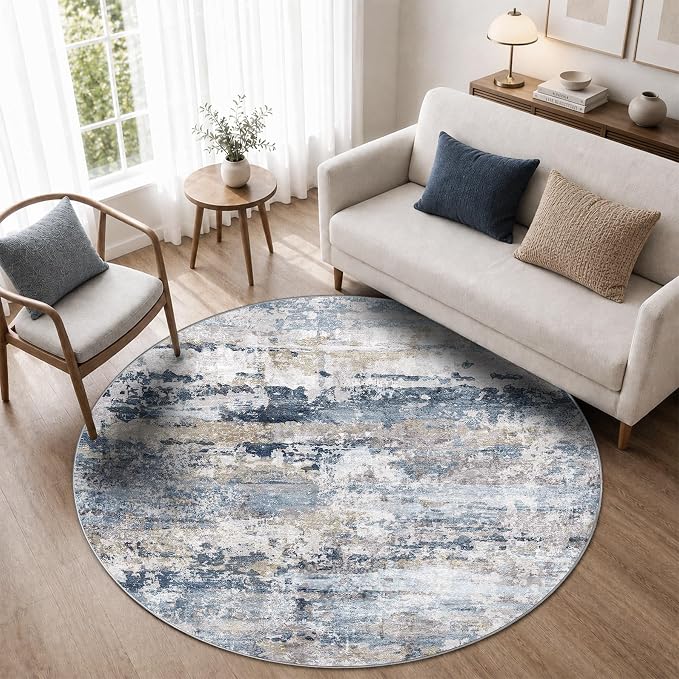 pmtsns Round Rug 4ft for Bedroom: Washable Circle Rug Modern Abstract Neutral - Image 4