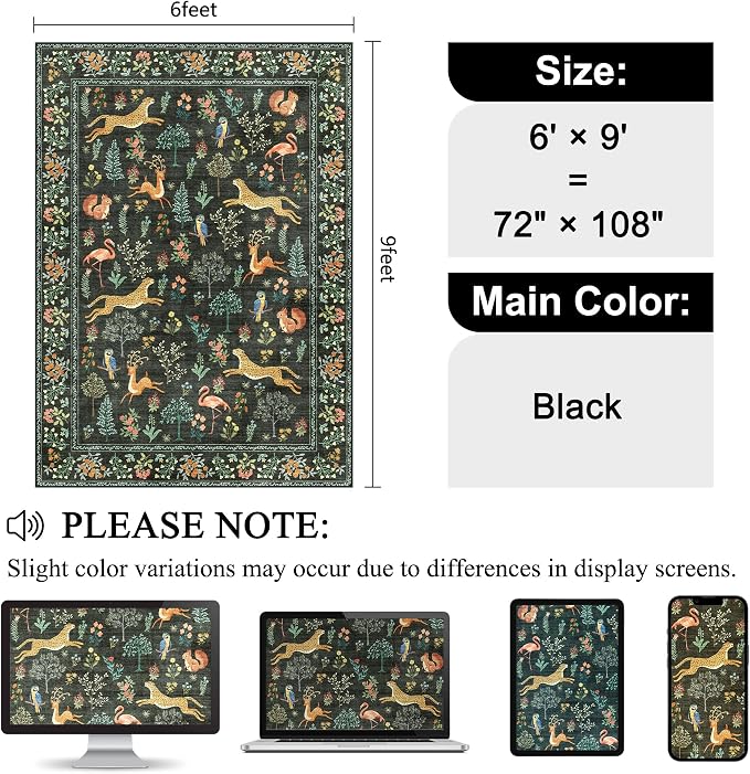 DUKINO 6x9 Area Rug, Washable Animal Living Room Rug Non Slip, Low Pile - Image 2