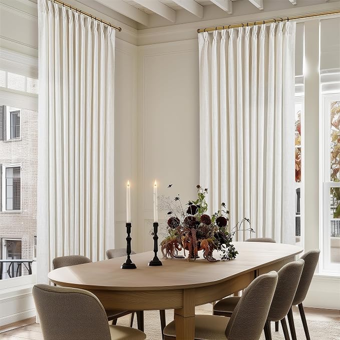 102 Inch Long Linen Curtains Extra Wide 70 Inch Width Natural | Pinch Pleated by Twodrapes