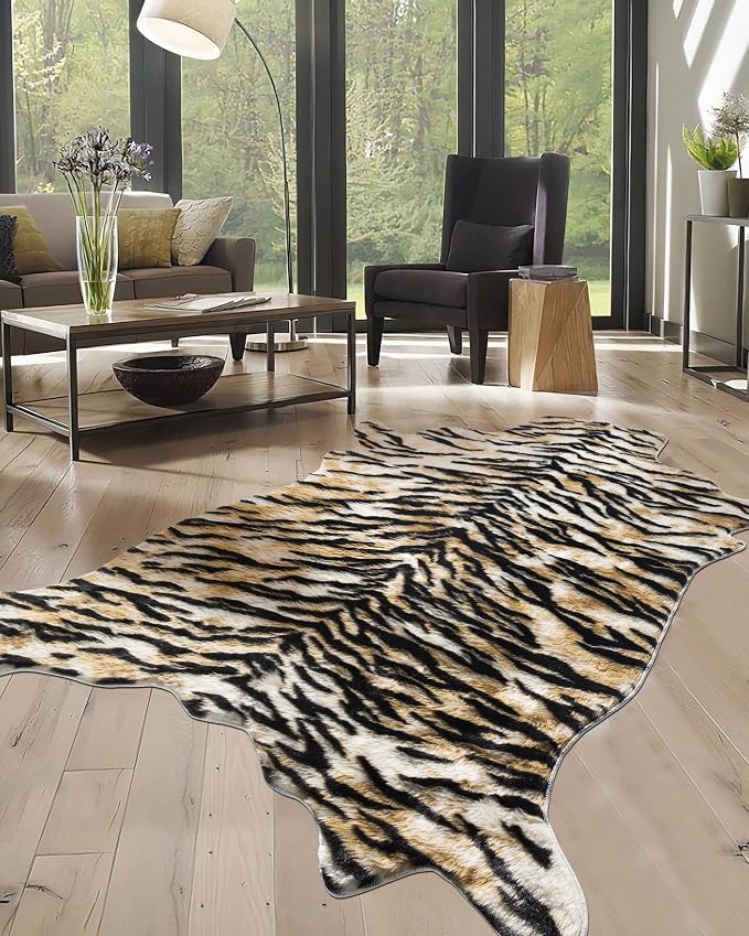 Tiger Print Rug, Animal Rug 5.2x7 Faux Animal Print Tiger Area Rug by WARMHAVEN