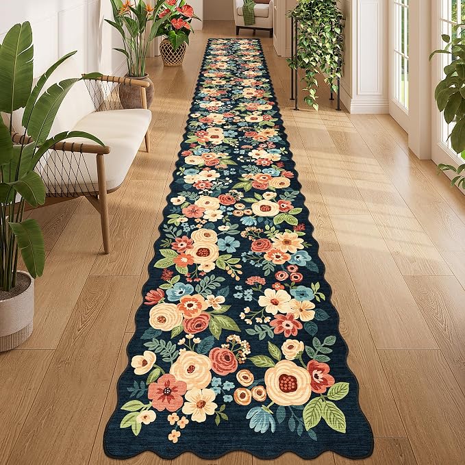 DUKINO 2x14 Hallway Runner Rug, Floral Washable Kitchen Rug, Low Pile, Soft by DUKINO