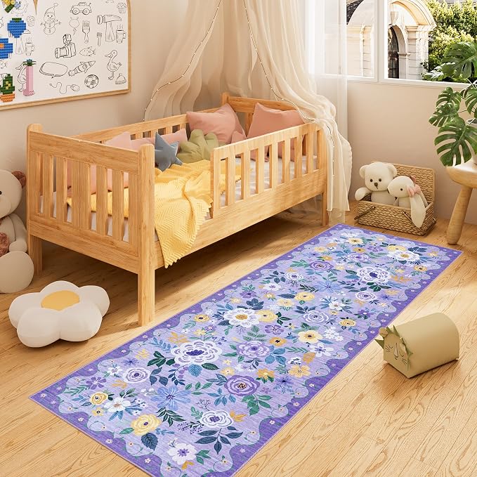 DUKINO 2x10 Runner Rug, Floral Washable Kitchen Runner Rug Non Slip, Low Pile - Image 4
