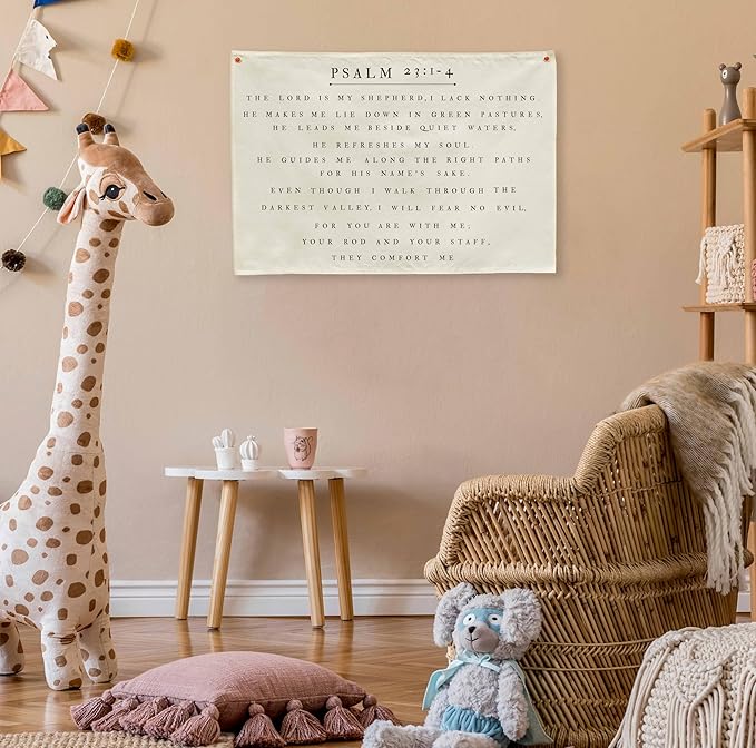 Psalm Christian Bible Verse Scripture Canvas Rectangular Banner-Flag Poster Wall Decor for Baby Boy Girl Kids,Nursery Above Crib Kids Room Bedroom Decor-Baby Shower Baptism Birthday Christmas Gift