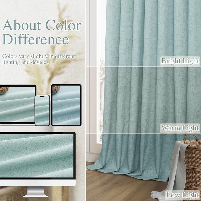 100% Blackout Linen Curtains 102 Inch Length 2 Panels Set - Image 7