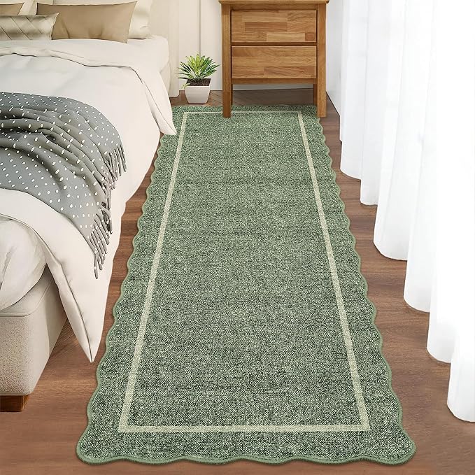 GarveeHome Scalloped Washable Runner Rug 2x6 Non Slip Kitchen Rugs Green | - Image 8