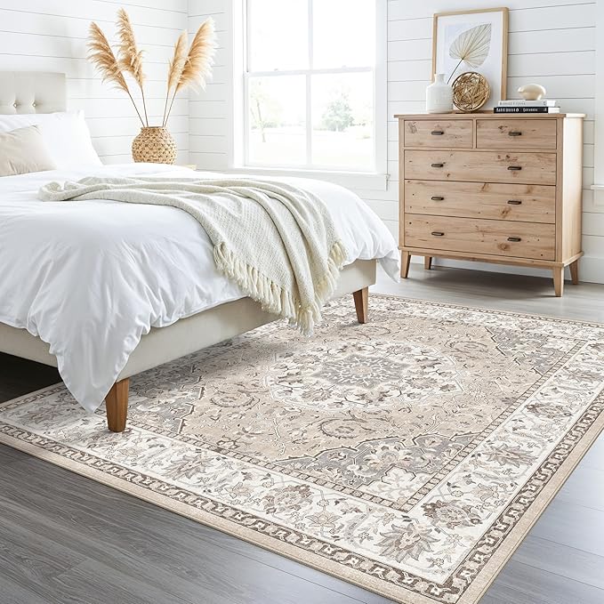 Living Room 8ft Square Area Rug: Machine Washable Large Vintage Soft Rug Stain - Image 4