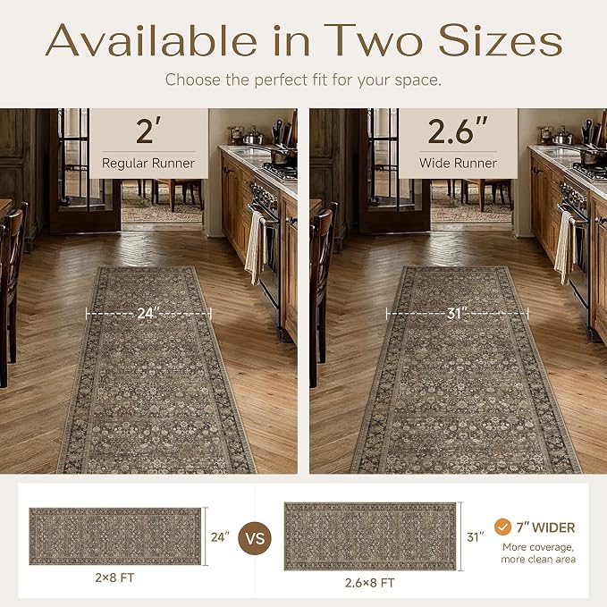 2x6 Brown Vintage Floral Washable Runner Rug - Image 10