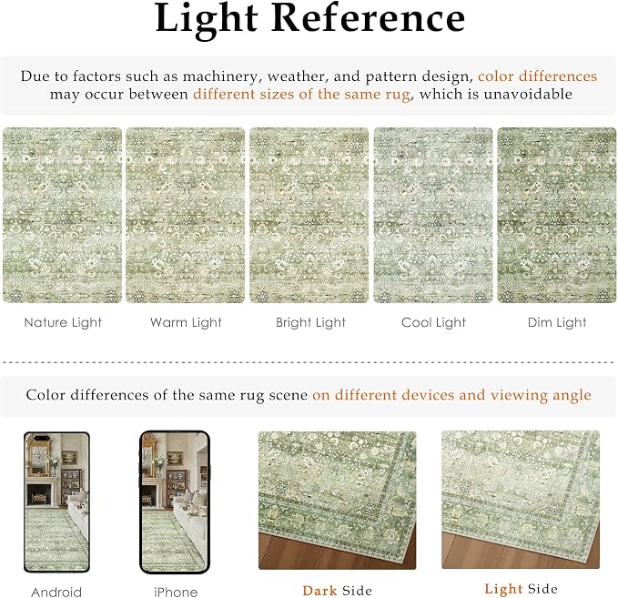 6x9 Light Green Vintage Floral Washable Area Rug - Image 8