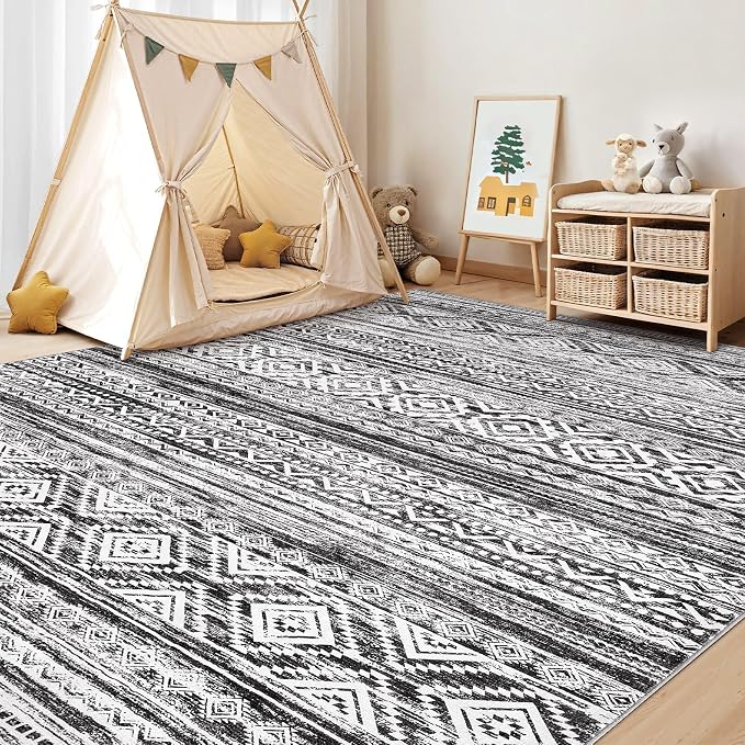 cotiled 10x13 Area Rugs Washable Boho Living Room Rug White/Black | Solve - Image 8