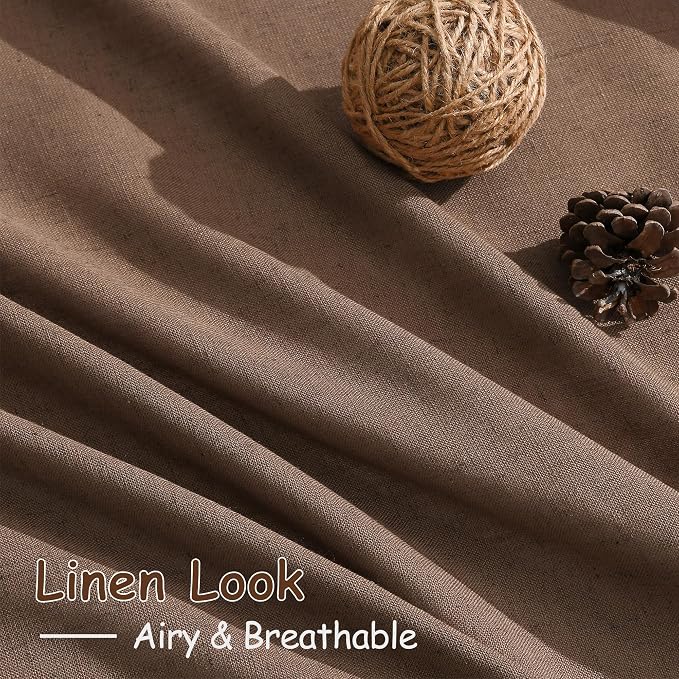 Caramel Brown Linen Semi Sheer Curtains 72 Inches Long 2 Panels Set - Image 4