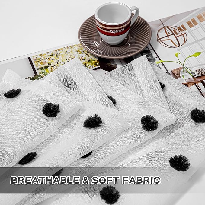 MYSKY HOME 95 Inch Long Curtains for Sliding Door Black Pom Pom Sheer Curtains for Living Room Bedroom 2 Panels Curtains for Halloween Panels Dining Room Rod Pocket Window Drapes 52" x 95"