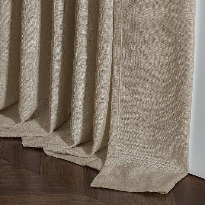 Dark Flax Linen Pinch Pleat Light Filter Curtains 120 Inches Long 2 Panels | - Image 7