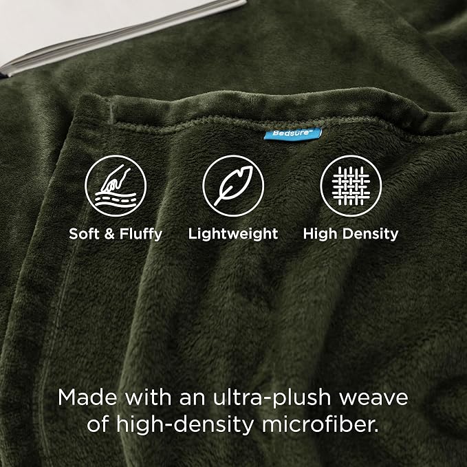 Bedsure GentleSoft Fleece Throw Blanket Olive Green - Image 3