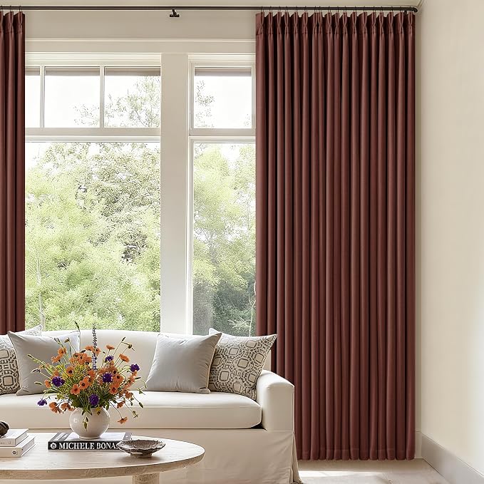 Brown Red Pinch Pleated Blackout Curtains 102 Inches Long - Image 9