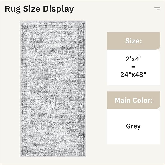 Soalmost 2x4 Washable Rugs for Kitchen, Small Area Rug Grey | Non-Slip Vintage - Image 5