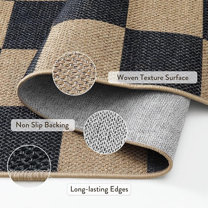 Lahome Checkered Easy Jute Outdoor Runner Rug, 2x6 Kitchen Rugs Washable | - Image 3