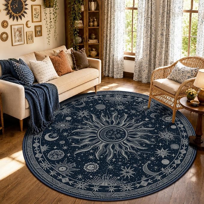 Vacuum-Friendly, Round 6ft Washable Area Rug by meejou