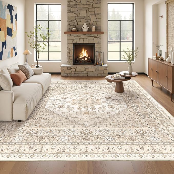 Washable Rugs 8x10 Area Rugs for Living Room, Cream/Beige | Non-Slip Backing by Restydon