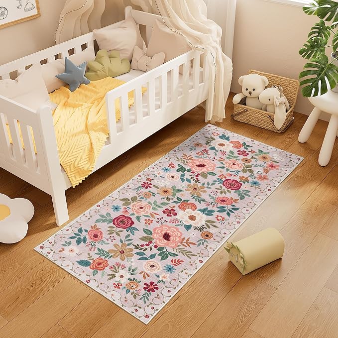DUKINO 2x5 Runner Rug, Floral Washable Rug - Image 4