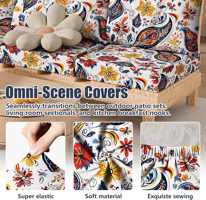 8Pcs Outdoor Cushion Covers, Stretch Patio Furniture Couch Chair Slipcovers | - Image 4