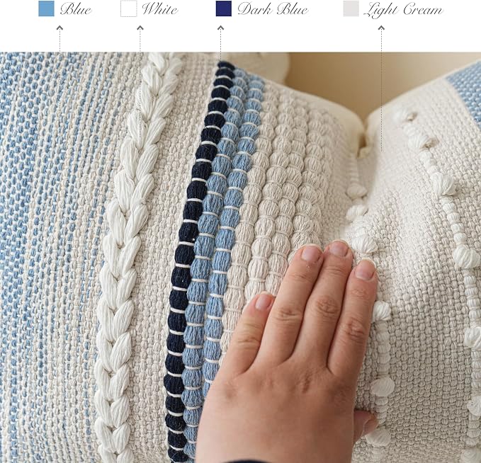 Coastal Blue Decorative Lumbar Pillow Cover 14x36 Boho Long Body Pillow - Image 3