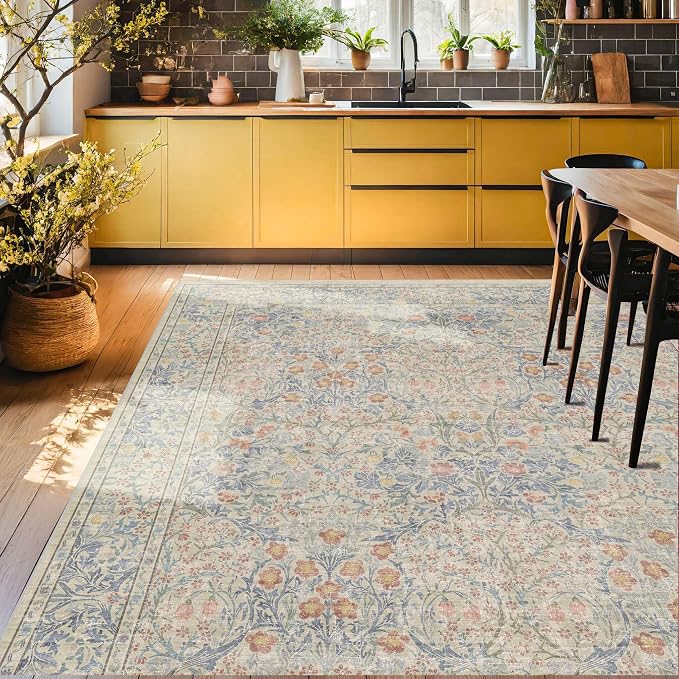 Washable Light Blue Bedroom Rug, 9x12 Area Rug - Image 5