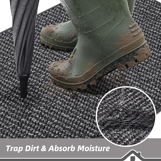 BEQHAUSE Dirt Trapper Door Mat 24" x 36" Half Circle Non Slip, Charcoal | - Image 3