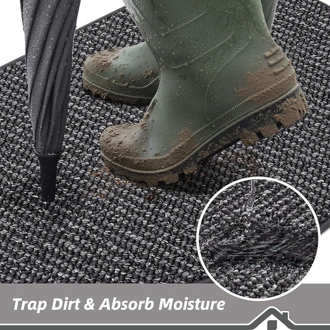 BEQHAUSE Dirt Trapper Door Mat 26" x 40" Half Circle Non Slip, Charcoal | - Image 3