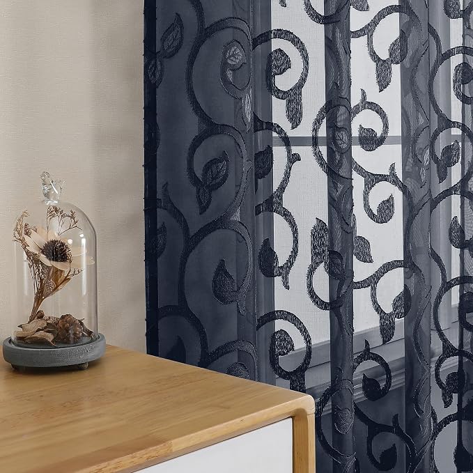 Furman Navy Blue Semi Sheer Curtains 72 inches Long - Image 6