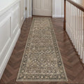 2x12 Brown Vintage Floral Washable Runner Rug by HUGEAR