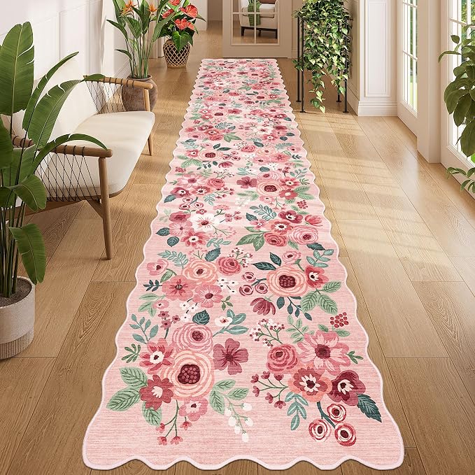 DUKINO 2.6x12 Washable Runner Rug, Floral Non Slip Long Kitchen Rug, Stain - Image 7