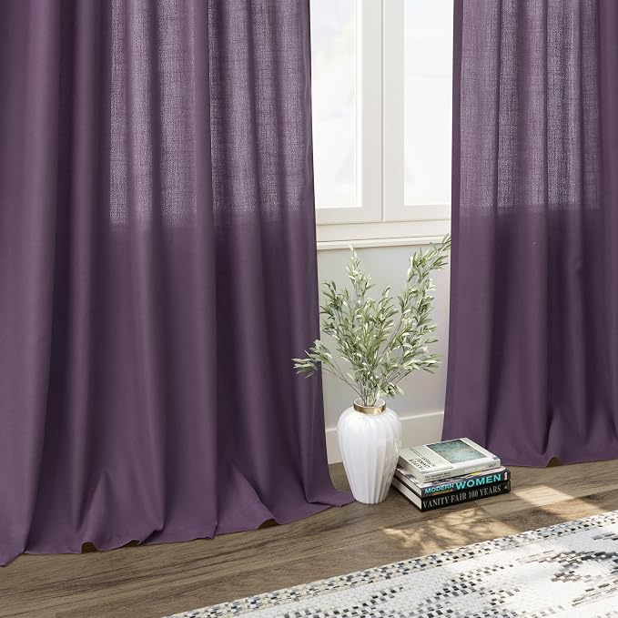 Plum Linen Curtains 90 Inch Long 2 Panels Set - Image 6