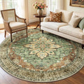 RELEANY Washable Area Rug, Round 6ft, Brick/Brown/Green | Non-Slip, Water by RELEANY
