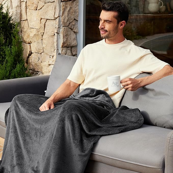 Exclusivo Mezcla Fleece Blanket Queen Size for Bed, Super Soft and Warm, All Season Use, Cozy, Plush, Lightweight, 90x90 Inches, Dark Grey