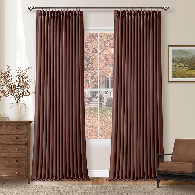 Chestnut Brown Linen Blackout Pleated 90 Inch Curtains by Twodrapes