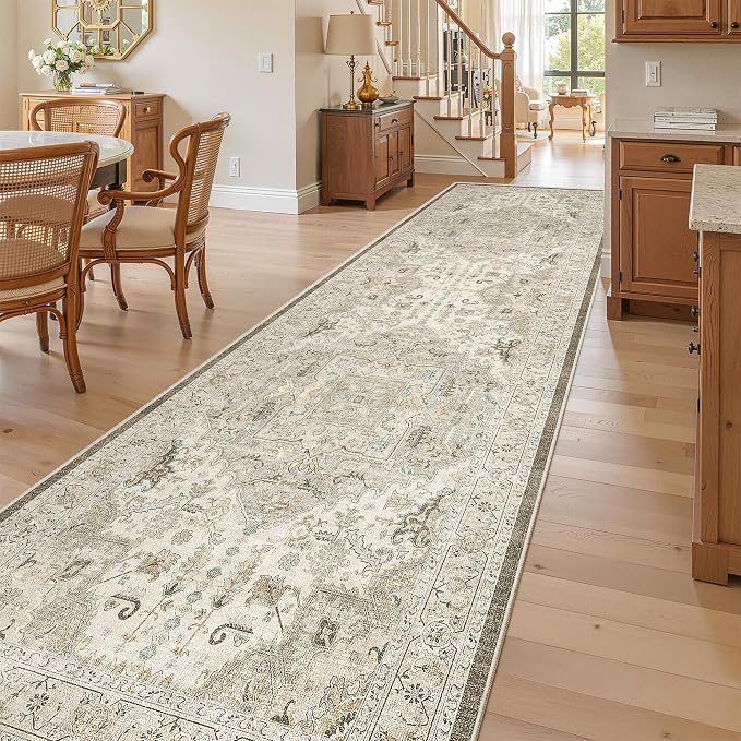 Madane Hallway Runner Rug 3x10 Washable Kitchen Runners 10ft, Ivory/Brown | - Image 4