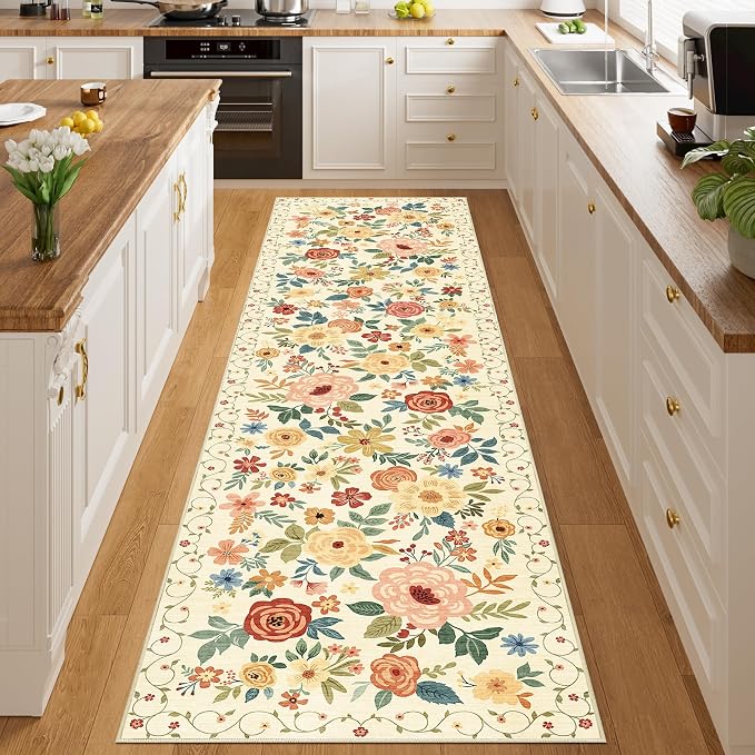DUKINO 2.6x10 Hallway Runner Rug Washable Kitchen Rug Non Slip Beige Yellow | - Image 8