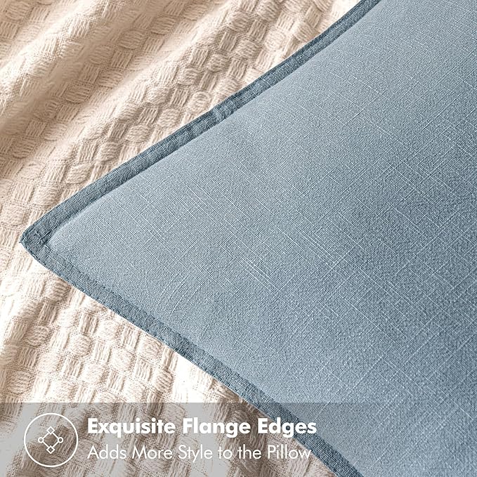 MIULEE Decorative Linen Pillow Covers 18x18 Inch Blue Grey | Boho Farmhouse​ - Image 2
